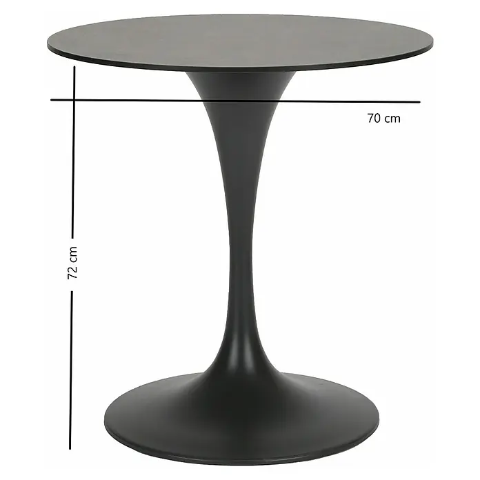 Acamp Gartentisch rund Tulip - Ø x H: 70 x 72 cm, Stahl, HPL, Schwarz - Schwarzer runder Tisch mit einem Sockel und den Maßen 72 cm Höhe und 70 cm Durchmesser.
