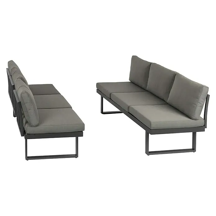 Acamp Loungemöbel-Set Hollywood - 2 -tlg., Aluminium, Polyester, Textil, Grau - Eine modulare graue Lounge-Garnitur mit Sitzkissen und Rückenlehnen, ideal für den Außenbereich und zum Entspannen.