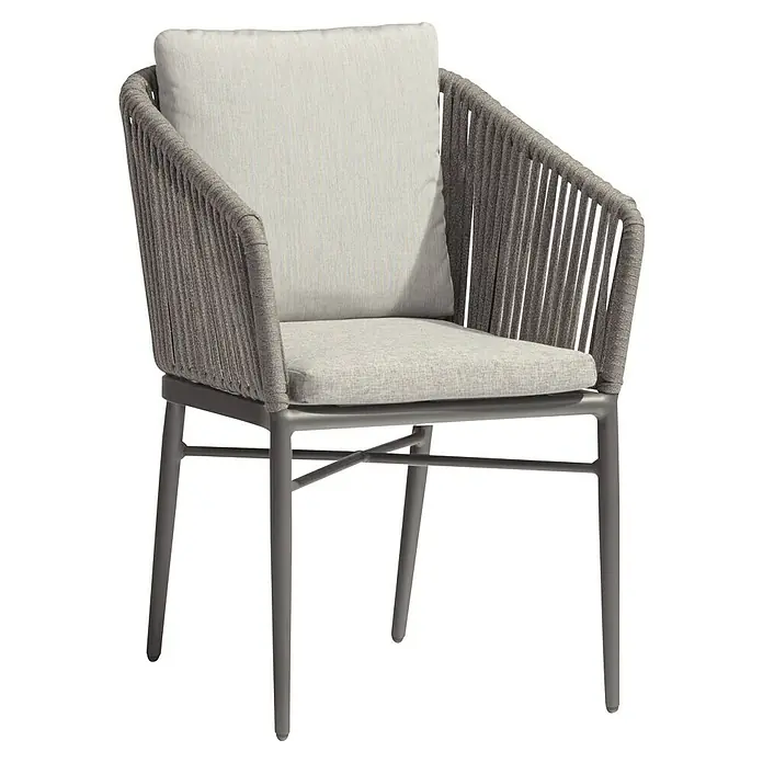 Acamp Gartenmöbel-Set - 9 -tlg., Aluminium, Grau/Braun - Moderner grauer Lounge-Sessel mit Seilbespannung und bequemen Polstern für den stilvollen Außenbereich.