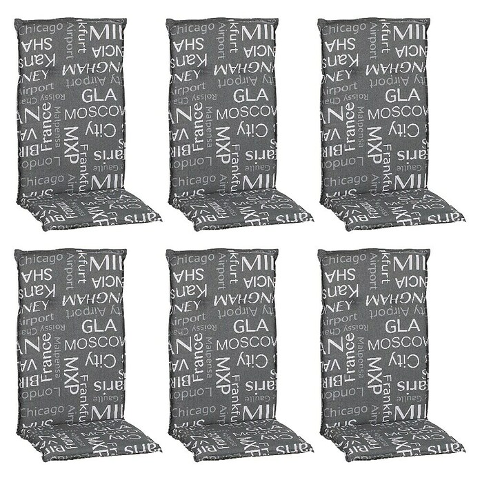 beo Gartenmöbel-Auflage Bellona (Hochlehner, 6 Stk., L x B x H: 118 x 50 x 6 cm, 50% Baumwolle/50% Polyester, Grau/Weiß) | BAUHAUS