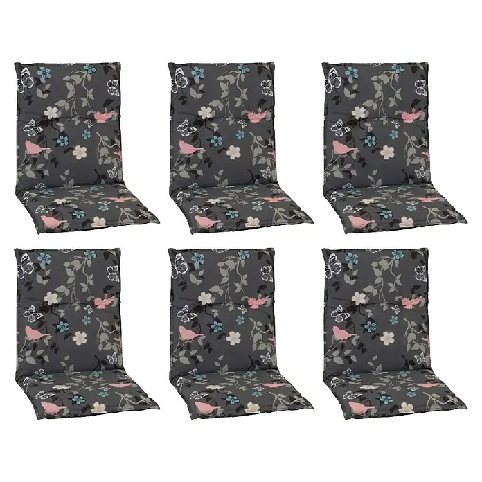 beo Gartenmöbel-Auflage Bregenz - Niederlehner, 6 Stk., L x B x H: 101 x 50 x 6 cm, Baumwolle, Polyester, Anthrazit/Rosa - Sechs Gartenstuhlauflagen mit Blumen- und Vogelmuster in Grau, ideal für bequemes Sitzen im Freien und zur Dekoration des Gartens.