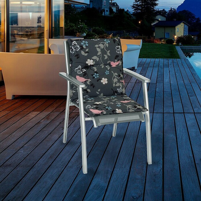 beo Gartenmöbel-Auflage Bregenz (Niederlehner, 6 Stk., L x B x H: 101 x 50 x 6 cm, 50% Polyester / 50% Baumwolle, Grau/Blumen) | BAUHAUS