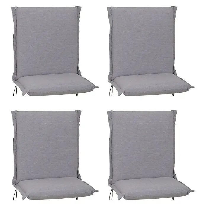 beo Gartenmöbel-Auflage - Niederlehner, 4 Stk., L x B x H: 98 x 46 x 8 cm, Baumwolle, Polyester, Grau - Vier graue Stuhlkissen mit hoher Rückenlehne für bequemes Sitzen im Garten oder auf der Terrasse. Ideal für lange Sommerabende.