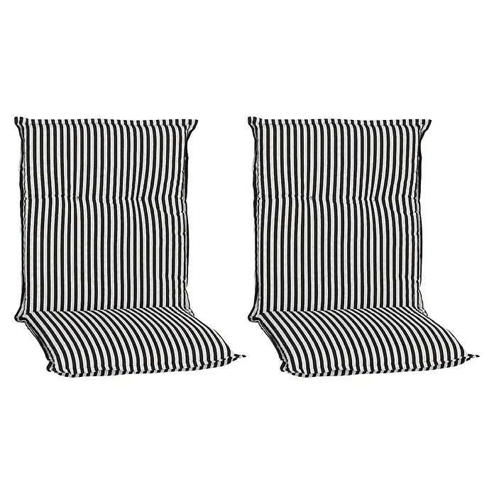 beo Gartenmöbel-Auflage Tupelo - Niederlehner, 2 Stk., L x B x H: 98 x 46 x 8 cm, Baumwolle, Polyester, Schwarz/Weiß - Zwei gestreifte Gartenstuhlauflagen in Schwarz und Weiß.