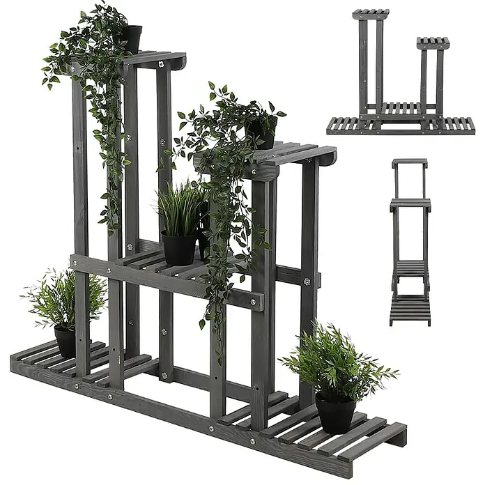 Proregal Holzregal Blumenständer FLORANGE - Anzahl Böden: 5 Stk., Schrauben, Grau