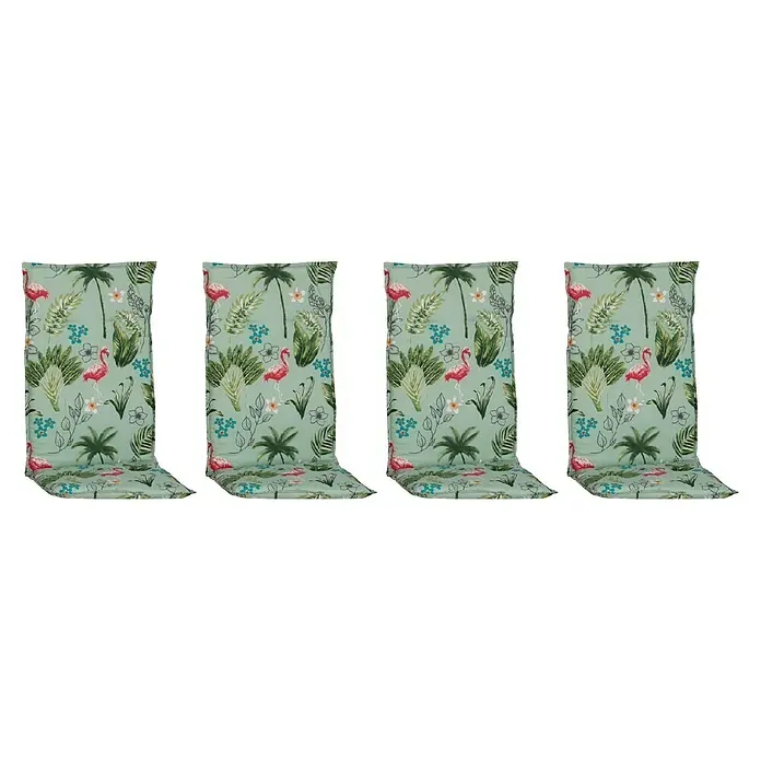 beo Gartenmöbel-Auflage Genua - Niederlehner, 4 Stk., L x B x H: 120 x 48 x 5 cm, Baumwolle, Polyester, Grün - Die Stuhlkissen mit tropischem Flamingo-Muster verleihen jedem Raum eine lebendige Note. Ideal für Gartenmöbel und mehr Komfort.