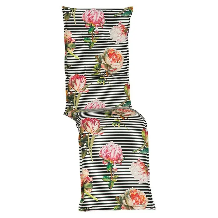 beo Gartenmöbel-Auflage Toronto - Relaxsesselauflage, 1 Stk., L x B x H: 171 x 46 x 8 cm, Baumwolle, Polyester, Schwarz/Rosa/Weiß - Ein modischer Stuhlbezug mit Blumenmuster und Streifen, der jedem Raum einen Hauch von Eleganz verleiht.