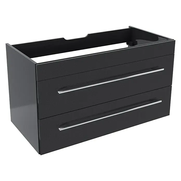 Camargue Stella Waschtischunterschrank - 99,4 x 48,8 x 55 cm, Ohne Beleuchtung, Grafit - Schwarzer Badezimmerschrank mit zwei Schubladen und silbernen Griffen.