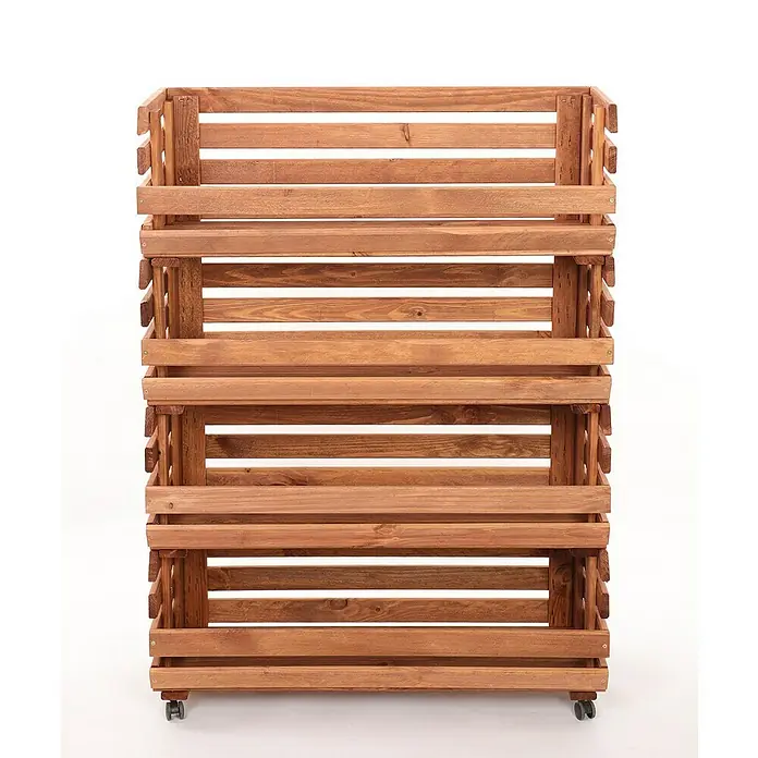 Proregal Holzregal Gemüseregal VeggieRoll mit Rollen - Anzahl Böden: 4 Stk., Schrauben, Braun