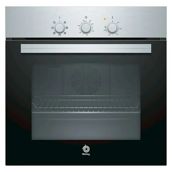 Balay Horno empotrado 3HB2010X0 - Volumen horno: 66 l, Número de tipos de calentamiento: 5 ud. - En la imagen se ve un horno encastrable Balay con mandos de control y una cámara con rejilla. El aparato es plateado y tiene una puerta de cristal.