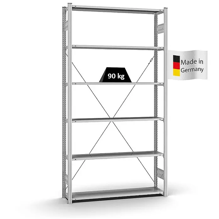 Proregal Metallregal MAGNUS Stecksystem - H x B x T: 250 x 130 x 30 cm, Traglast pro Boden: 90 kg, Anzahl Böden: 6 Stk., Stecken, Verzinkt
