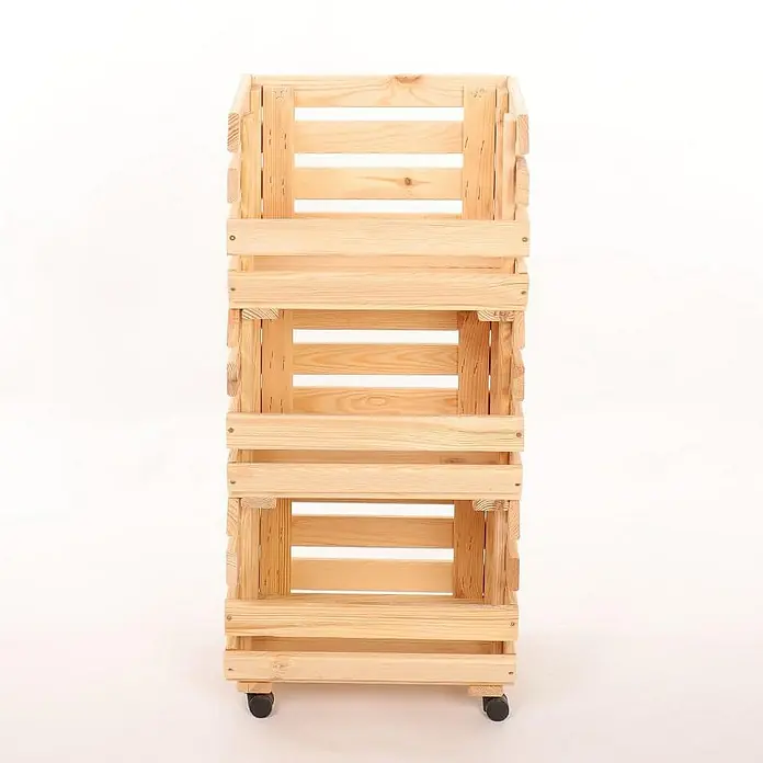 Proregal Holzregal Gemüseregal VeggieRoll mit Rollen - Anzahl Böden: 3 Stk., Schrauben, Natur