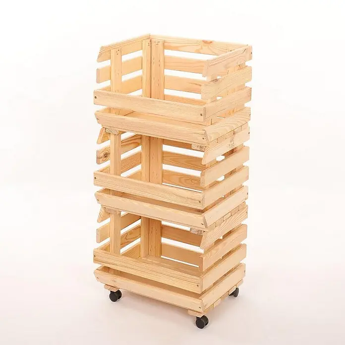 Proregal Holzregal Gemüseregal VeggieRoll mit Rollen - Anzahl Böden: 3 Stk., Schrauben, Natur