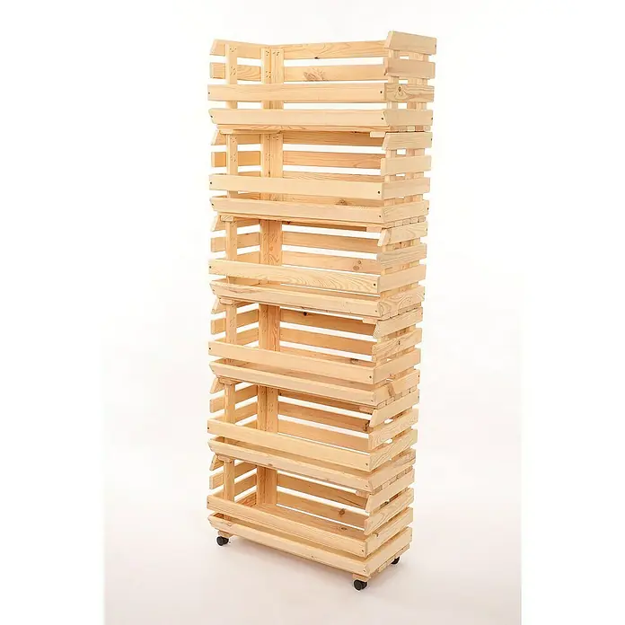 Proregal Holzregal Gemüseregal VeggieRoll mit Rollen - Anzahl Böden: 6 Stk., Schrauben, Natur