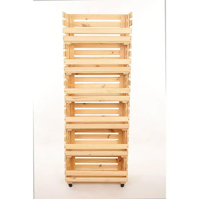 Proregal Holzregal Gemüseregal VeggieRoll mit Rollen - Anzahl Böden: 6 Stk., Schrauben, Natur