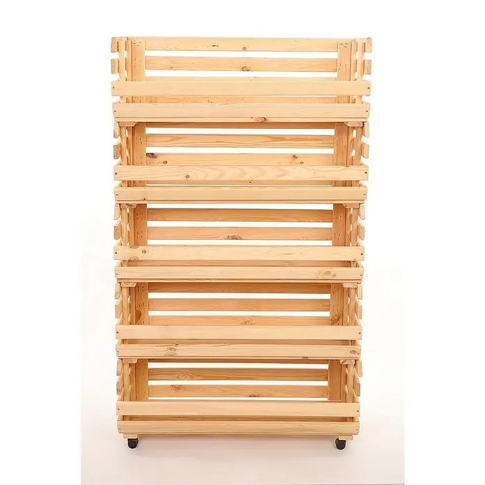 Proregal Holzregal Gemüseregal VeggieRoll mit Rollen - Anzahl Böden: 5 Stk., Schrauben, Natur