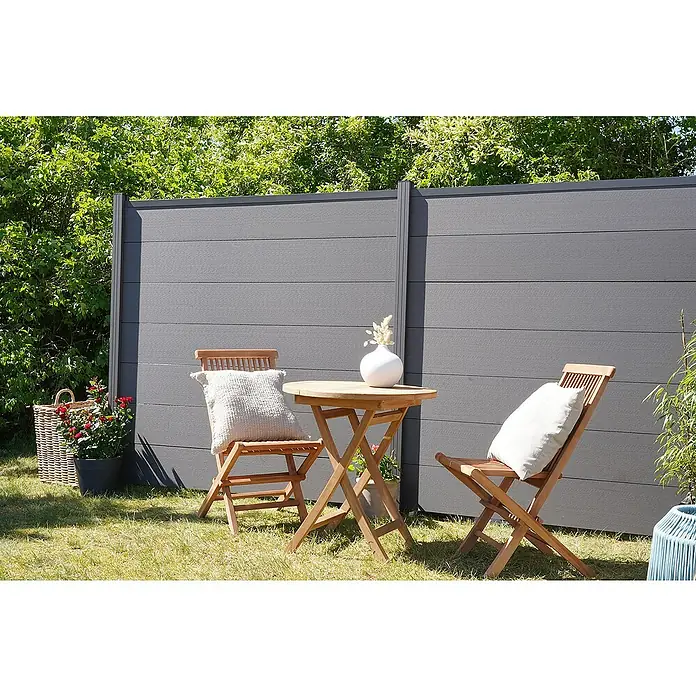 GartenLand Steckzaun-Element WPC Zaun Ameland Ohne Pfosten Ohne Abschlussleiste - B x H: 180 x 180 cm, Schiefergrau, Verbundwerkstoff