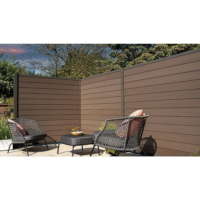 GartenLand Steckzaun-Element WPC Zaun Schwedenprofil Ohne Pfosten - B x H: 180 x 180 cm, Braun, Verbundwerkstoff