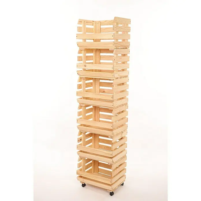 Proregal Holzregal Gemüseregal VeggieRoll mit Rollen - Anzahl Böden: 6 Stk., Schrauben, Natur