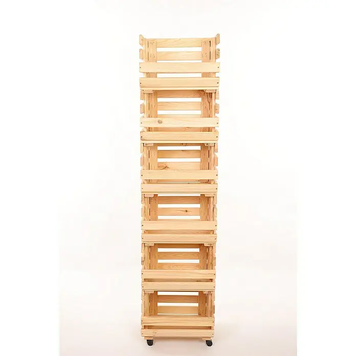 Proregal Holzregal Gemüseregal VeggieRoll mit Rollen - Anzahl Böden: 6 Stk., Schrauben, Natur