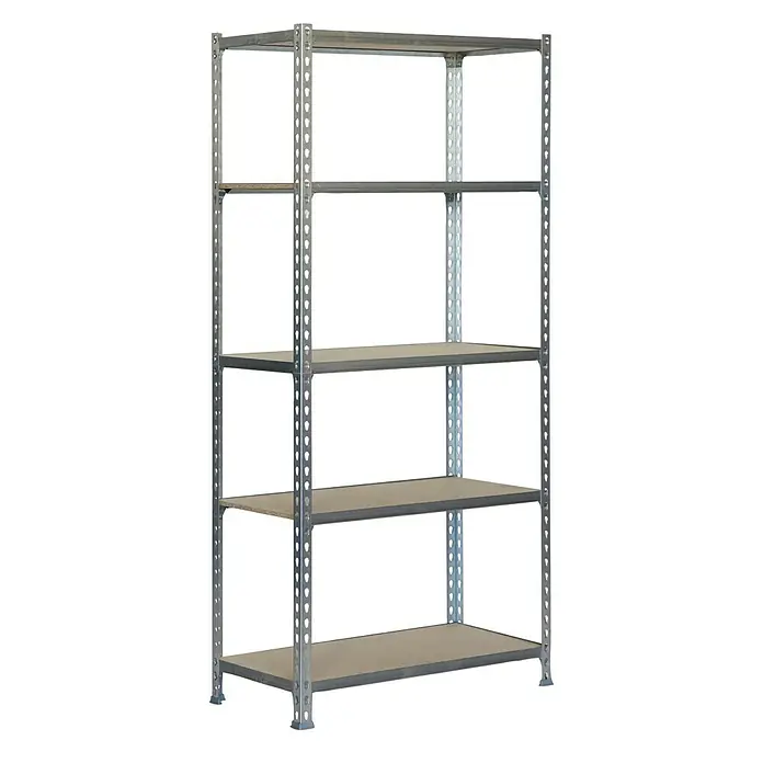 Simonrack Maderclick Metallregal Maderclick SuperPlus - H x B x T: 200 x 110 x 50 cm, Traglast pro Boden: 200 kg, Anzahl Böden: 5 Stk., Stecken, Silber - Ein stabiles Regal mit fünf Ablagen, ideal für Lagerung und Organisation in Garage, Keller oder Werkstatt. Robuste Konstruktion für hohe Belastbarkeit.