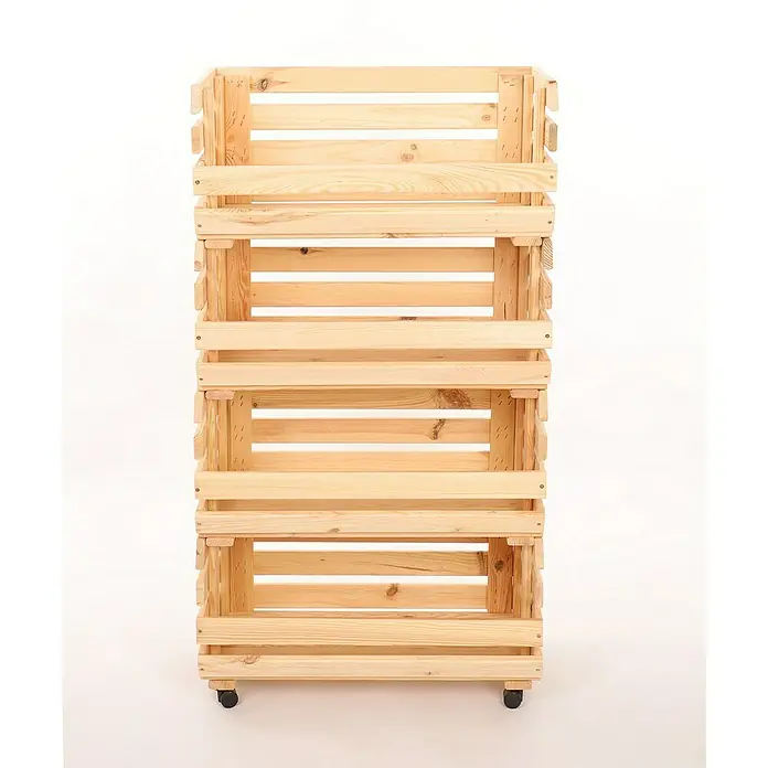 Proregal Holzregal Gemüseregal VeggieRoll mit Rollen - Anzahl Böden: 4 Stk., Schrauben, Natur