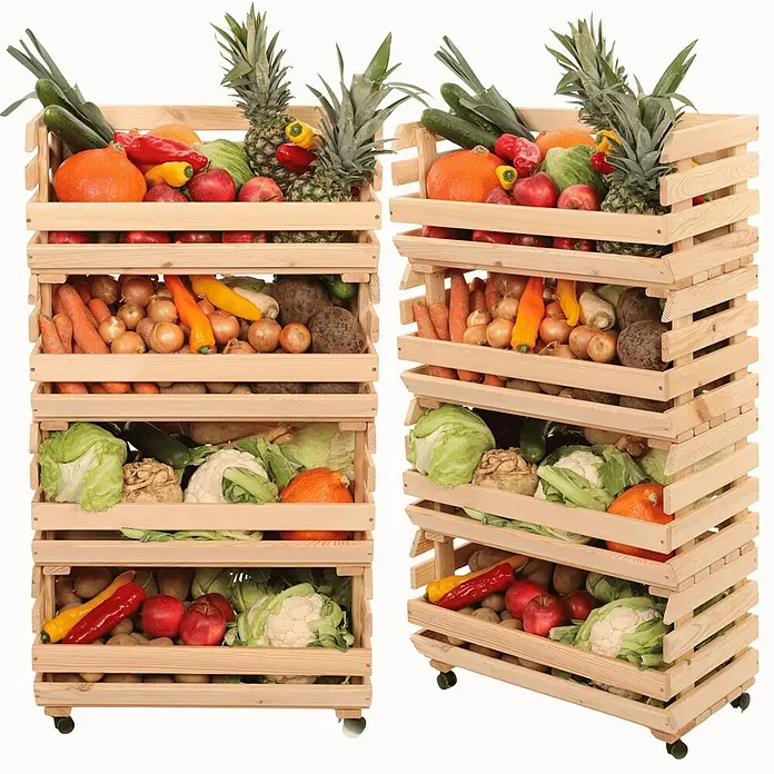 Proregal Holzregal Gemüseregal VeggieRoll mit Rollen - Anzahl Böden: 4 Stk., Schrauben, Natur