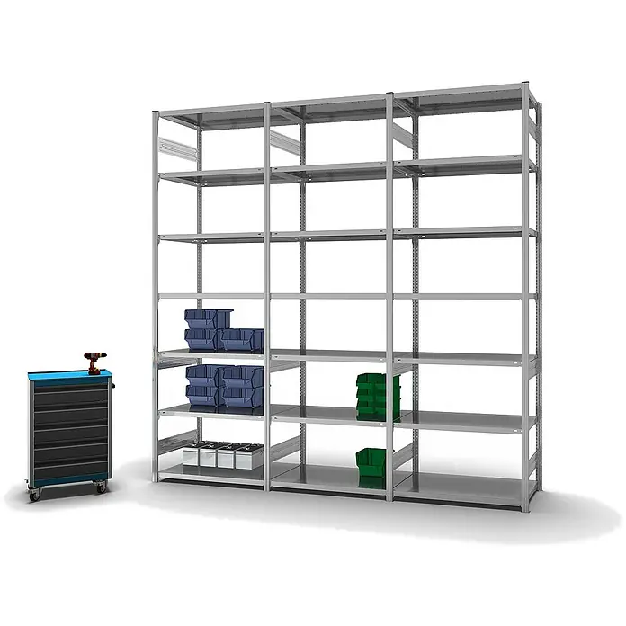 Proregal Metallregal MAGNUS Stecksystem - H x B x T: 300 x 100 x 60 cm, Traglast pro Boden: 140 kg, Anzahl Böden: 7 Stk., Stecken, Verzinkt
