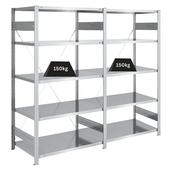 Proregal Metallregal SILVER MAMBA - H x B x T: 200 x 200 x 60 cm, Traglast pro Boden: 150 kg, Anzahl Böden: 5 Stk., Stecken, Verzinkt