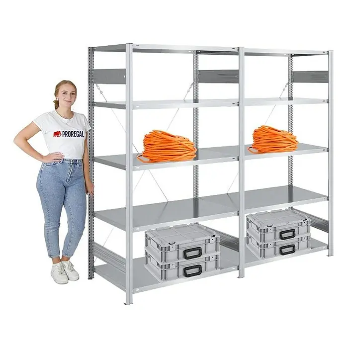 Proregal Metallregal SILVER MAMBA - H x B x T: 200 x 200 x 60 cm, Traglast pro Boden: 150 kg, Anzahl Böden: 5 Stk., Stecken, Verzinkt