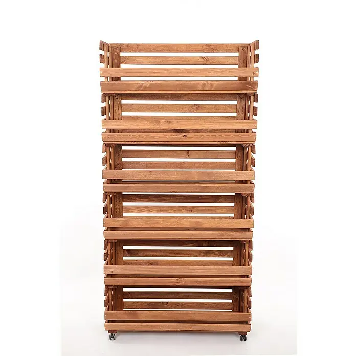 Proregal Holzregal Gemüseregal VeggieRoll mit Rollen - Anzahl Böden: 6 Stk., Schrauben, Braun
