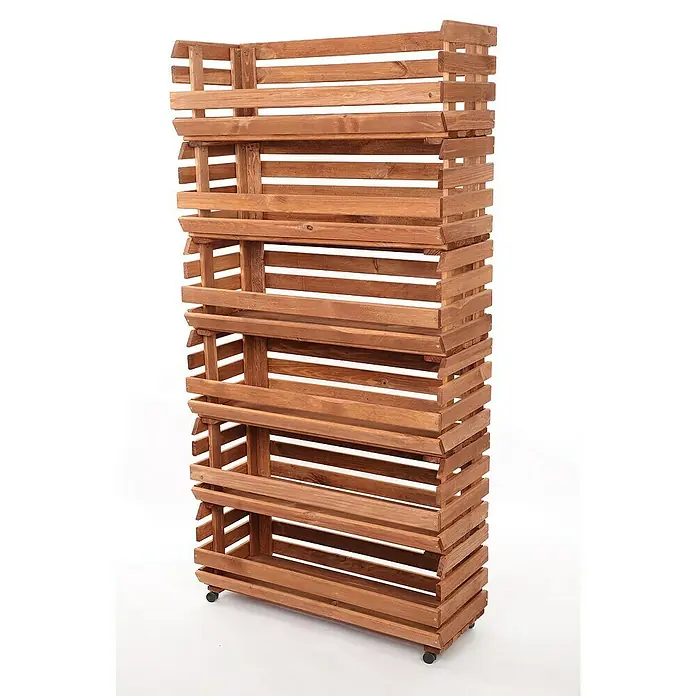 Proregal Holzregal Gemüseregal VeggieRoll mit Rollen - Anzahl Böden: 6 Stk., Schrauben, Braun