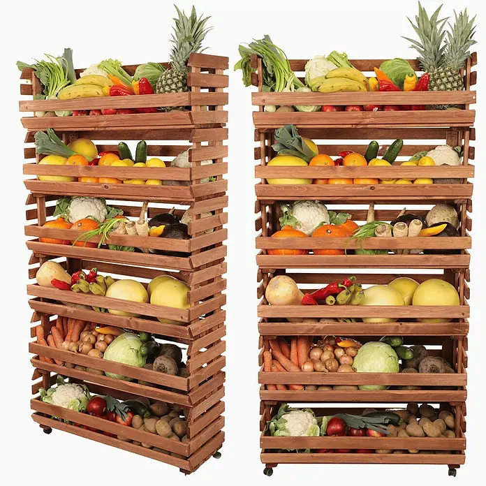 Proregal Holzregal Gemüseregal VeggieRoll mit Rollen - Anzahl Böden: 6 Stk., Schrauben, Braun