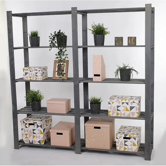 Proregal Holzregal PINEPEAK - H x B x T: 170 x 170 x 38 cm, Anzahl Böden: 5 Stk., Schrauben, Grau