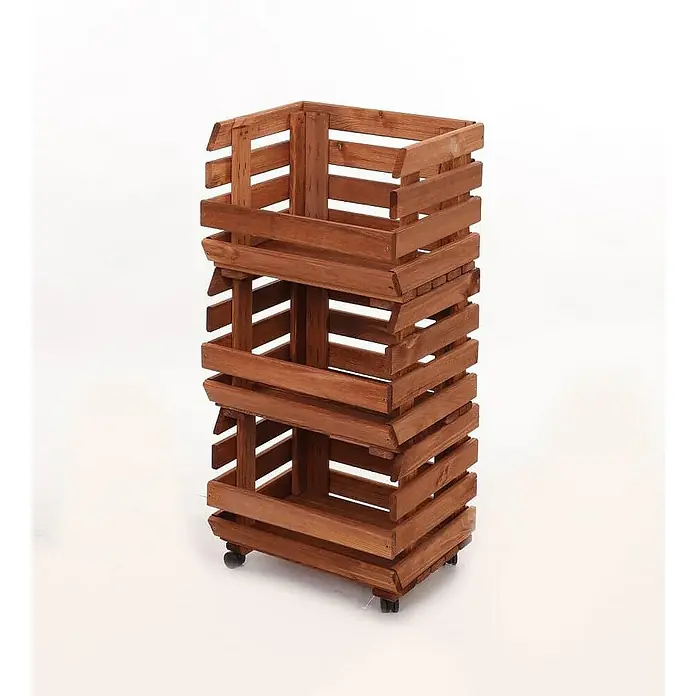Proregal Holzregal Gemüseregal VeggieRoll mit Rollen - Anzahl Böden: 3 Stk., Schrauben, Braun