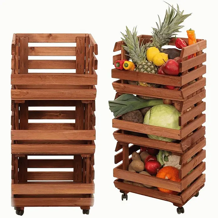 Proregal Holzregal Gemüseregal VeggieRoll mit Rollen - Anzahl Böden: 3 Stk., Schrauben, Braun