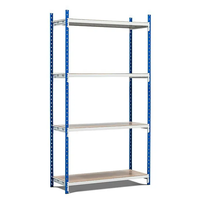 Proregal Metallregal MAXIMUS - H x B x T: 200 x 100 x 30 cm, Traglast pro Boden: 136 kg, Anzahl Böden: 4 Stk., Stecken, Lichtblau/Lichtgrau