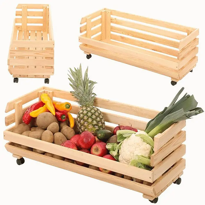 Proregal Holzregal Gemüseregal VeggieRoll mit Rollen - Anzahl Böden: 1 Stk., Schrauben, Natur