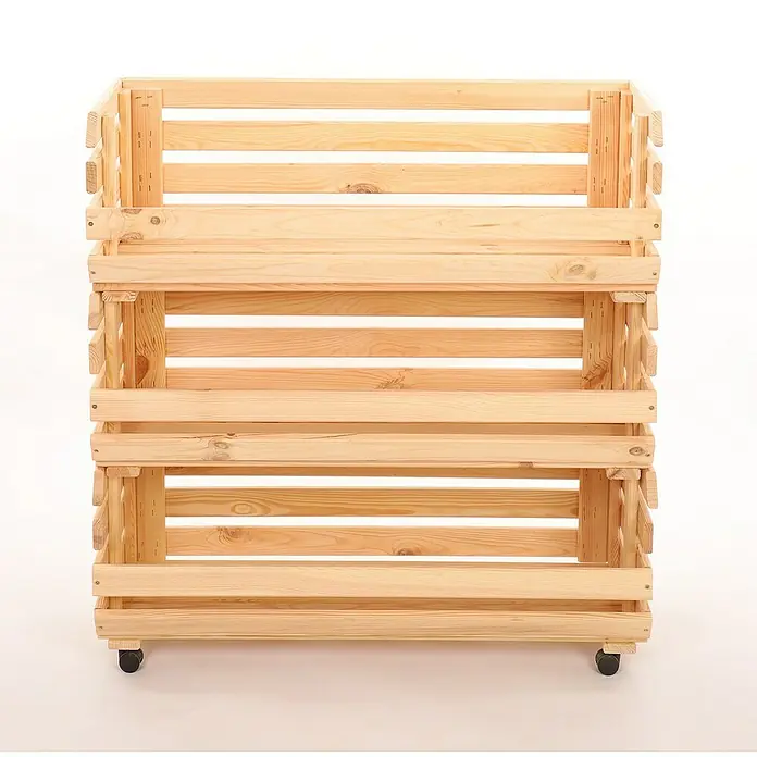 Proregal Holzregal Gemüseregal VeggieRoll mit Rollen - Anzahl Böden: 3 Stk., Schrauben, Natur