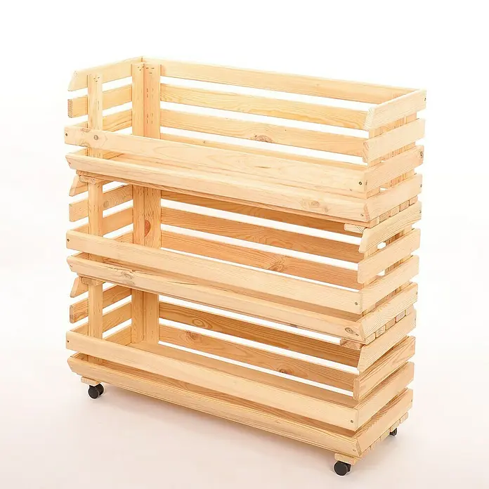 Proregal Holzregal Gemüseregal VeggieRoll mit Rollen - Anzahl Böden: 3 Stk., Schrauben, Natur