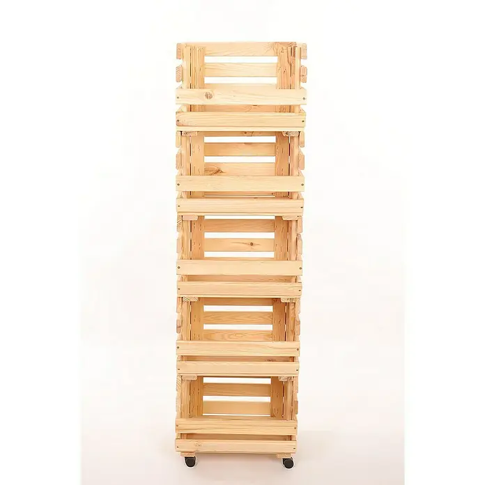 Proregal Holzregal Gemüseregal VeggieRoll mit Rollen - Anzahl Böden: 5 Stk., Schrauben, Natur