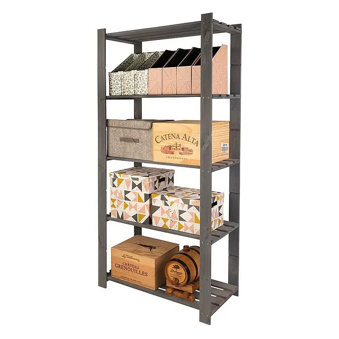 Proregal Holzregal PINEPEAK - H x B x T: 170 x 80 x 38 cm, Anzahl Böden: 5 Stk., Schrauben, Grau