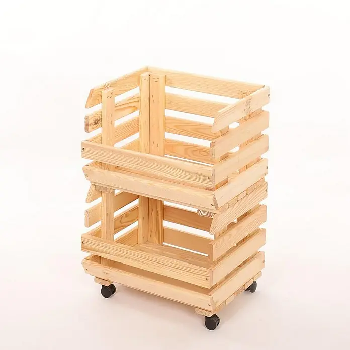 Proregal Holzregal Gemüseregal VeggieRoll mit Rollen - Anzahl Böden: 2 Stk., Schrauben, Natur