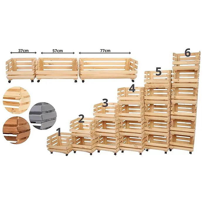 Proregal Holzregal Gemüseregal VeggieRoll mit Rollen - Anzahl Böden: 2 Stk., Schrauben, Natur
