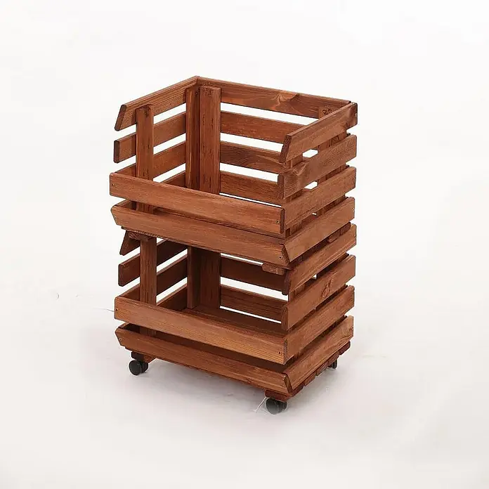 Proregal Holzregal Gemüseregal VeggieRoll mit Rollen - Anzahl Böden: 2 Stk., Schrauben, Braun