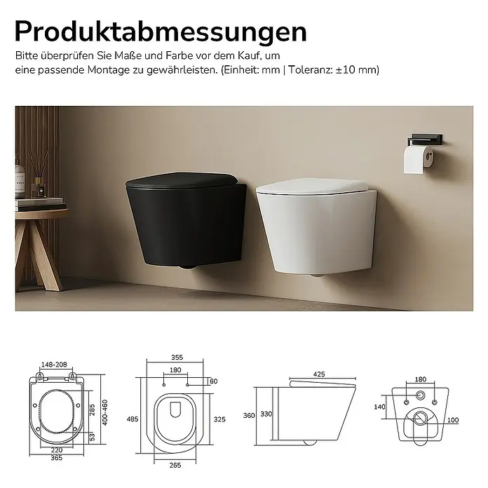 Emke Wand-WC Luno - Spülrandlos, Mit schmutzabweisender Glasur, Weiß