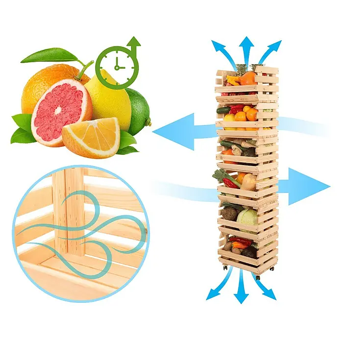 Proregal Holzregal Gemüseregal VeggieRoll mit Rollen - Anzahl Böden: 5 Stk., Schrauben, Grau