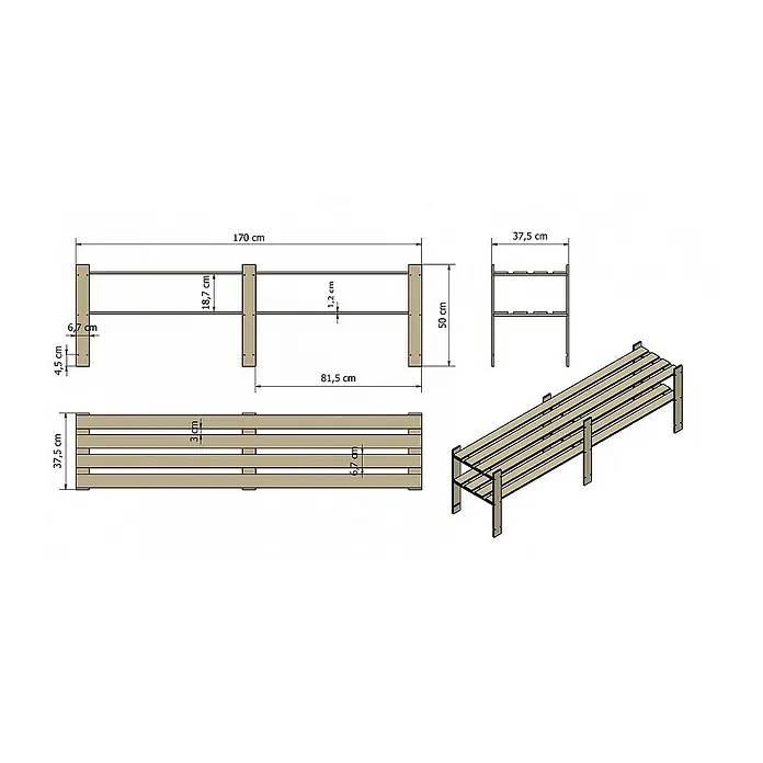 Proregal Holzregal PINEPEAK - H x B x T: 50 x 170 x 38 cm, Anzahl Böden: 2 Stk., Schrauben, Braun