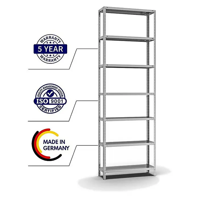 Proregal Metallregal MAGNUS Schraubsystem - H x B x T: 300 x 100 x 30 cm, Traglast pro Boden: 125 kg, Anzahl Böden: 7 Stk., Schrauben, Verzinkt