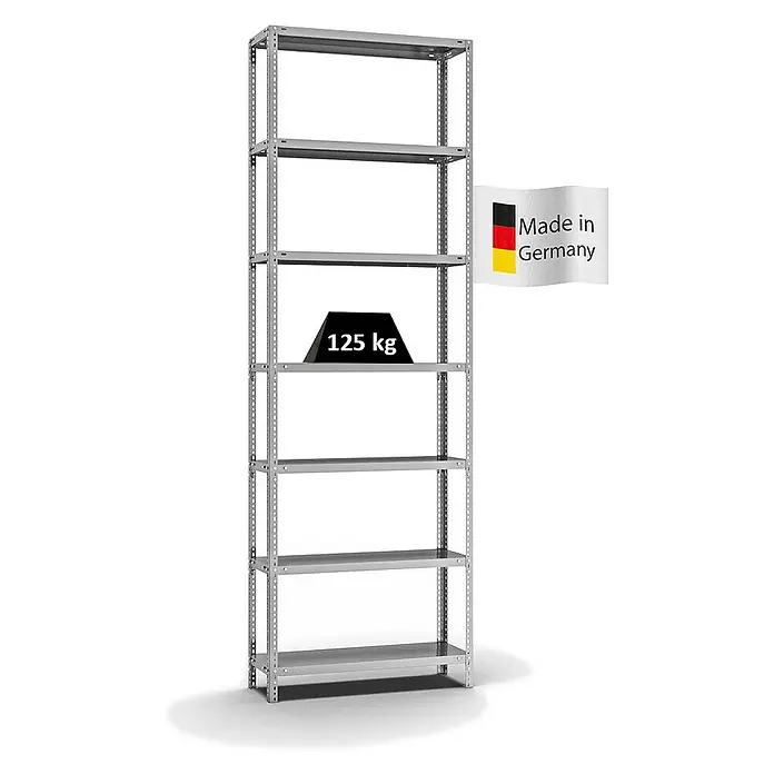 Proregal Metallregal MAGNUS Schraubsystem - H x B x T: 300 x 100 x 30 cm, Traglast pro Boden: 125 kg, Anzahl Böden: 7 Stk., Schrauben, Verzinkt